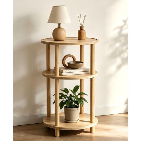 Table d'appoint ronde en bambou, 3 étages, petite table de canapé derrière le canapé, table en bois naturel, petite table d'appoint pour salon, chambre à coucher, comme table de chevet pour (1/5)