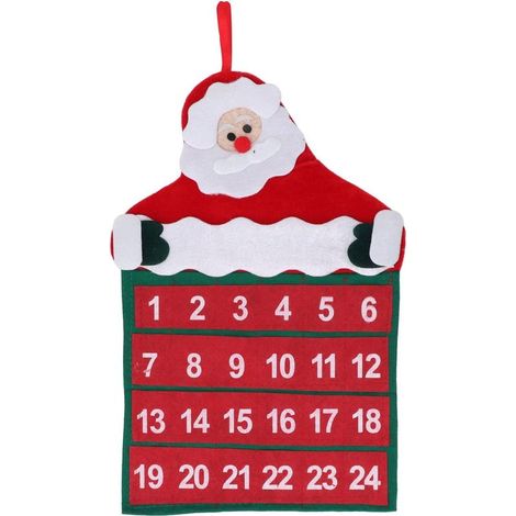 Weihnachtsdekoration, einfacher Adventskalender, einfacher Adventskalender aus Vliesstoff, hängender Adventskalender 27 x 44 cm mit 24 Fächern für Kinder (1/5)