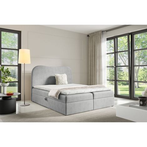 Boxspringbett Schlafzimmerbett DARLIN 160x200cm Stoff Gerra Hellgrau
