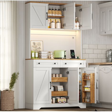 Armario alto de cocina con LED, enchufes y 2 cajones MDF 100 x 40 x 180 cm (1/5)
