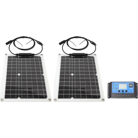 Kit Solaire 50W 2 Panneaux Monocristallins avec Régulateur 10A pour Camping-Car Bateau Caravane