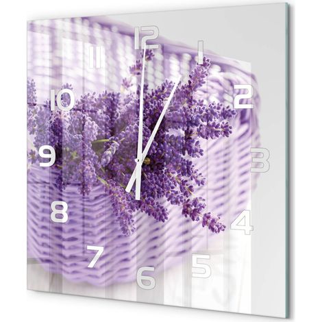 Grande Horloge Murale Carrée Décorative en Verre Trempé Silencieuse pour Chambre Lavande dans un panier 60x60 cm (1/5)