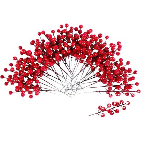 30 Mini-Stechpalmenbeeren rot Weihnachtsdekoration Weihnachtskränze Ornamente Künstliche Stechpalmenbeeren Zum Basteln Geschenke Dekorationen (1/5)
