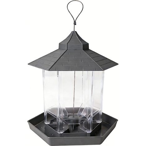 Mangeoire À Oiseaux - Toit Étanche - Plateau De Récupération - Pour Jardin Patio Arrière-Cour - Gris - 1 Pièce (1/5)