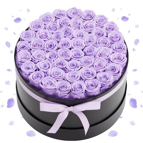 Décoration Élégante et Durable Bouquet de Roses Éternelles Boîte Ronde 50 Fleurs Violet Lavande Cadeau Anniversaire Noël (1/5)