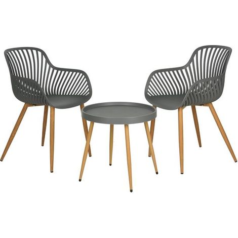 Set Arredo Balcone 1 Tavolo e 2 Sedie Grigio