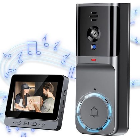 Sonnette Caméra sans Fil HD Vision Nocturne Interphone Grand Angle Vidéo Visiophone lP65 étanche Sonnette Vidéo sans Fil avec Ecran 4,3P Batterie Grande Capacite Surveillance Haute Endurance Doorbell (1/5)