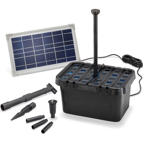 Esotec – Kit pompe solaire bassin avec filtre – Débit 380L/h – Puissance 8W – Jet d'eau jusqu'à 40 cm – Pour bassins jusqu'à 500L (1/7)