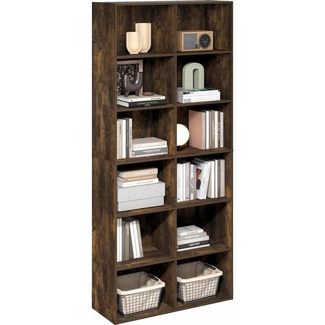 Étagère, Bibliothèque À 12 Cubes, Étagère Ouverte, Rangement Cubique, 12 X 32 X 71 Cm, pour Salon, Bureau, Couleur Pin Ambré (1/5)