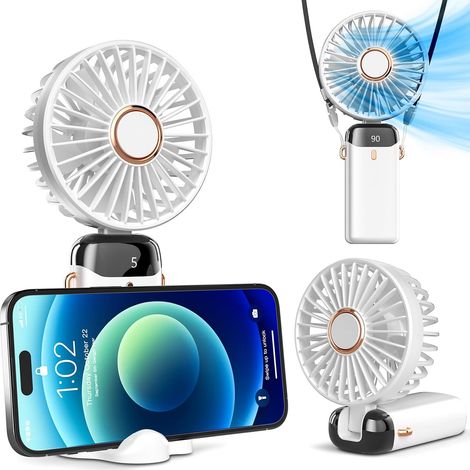 Mini ventilatore portatile USB, ventilatore da scrivania, piccolo ventilatore a 5 velocità con base, ventilatore da scrivania pieghevole per ufficio, ventilatore da esterno a batteria (bianco) (1/5)