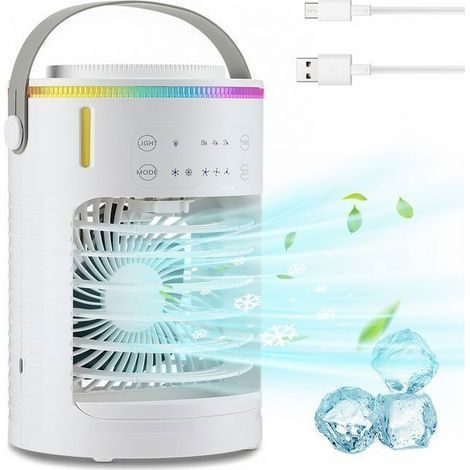 (Weiß) Tragbarer, leiser Mini-Luftkühler mit Klimaanlage, 600 ml, USB-Anschluss, 3 Windgeschwindigkeiten