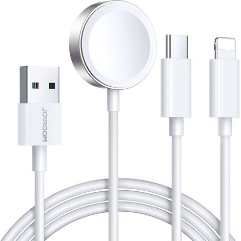 3in1 Kabel USB-A mit induktivem Ladegerät + 1x iPhone Lightning + 1x USB-C 1,2m weiß (1/5)