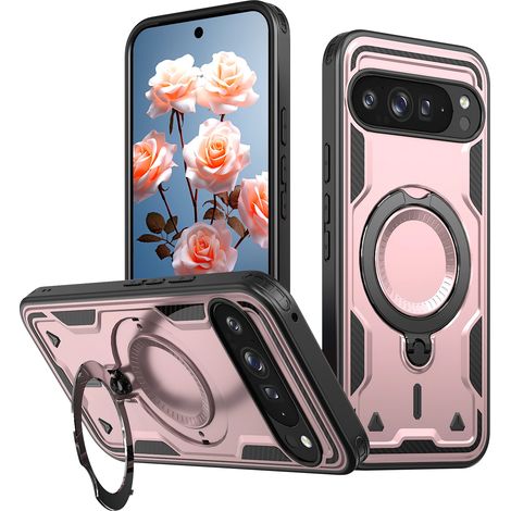 Étui de téléphone avec support rotatif à 360° pour voiture (Rose Gold, Google Pixel 9), protection antichoc (1/5)
