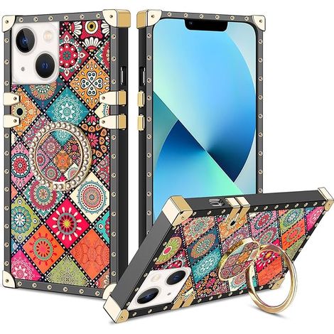 CUSTODIA PER APPLE IPHONE 13/14 IN SILICONE CON MOTIVI MAROCCHINI MANDALA + ANELLO (1/5)