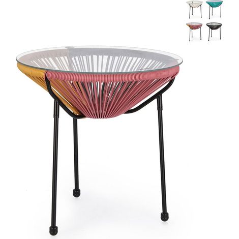Table d'appoint d'extérieur rond Ø50 cm tressé en corde Parker YES - Multicolore 1 (1/5)