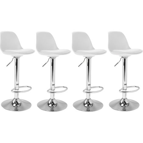 Idmarket – Lot de 4 tabourets de bar réglables 63-84 cm – Coussin rembourré – Socle rond métal 38.5 cm – Design blanc contemporain