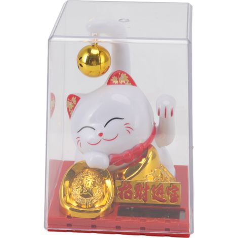 Petite clochette porte-bonheur solaire, figurine de chat porte-bonheur à détection de lumière, décoration pour la maison, la voiture, le bureau, cadeau blanc (1/5)