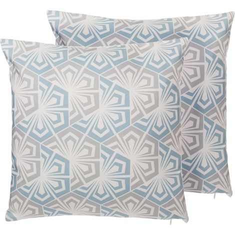 Conjunto de cojines decorativos con patrón geométrico floral azul y gris 45 x 45 cm accesorio de decoración minimalista moderno Primrose (1/5)