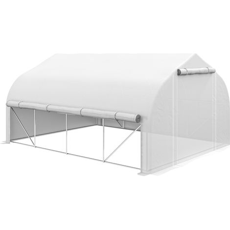 Serre tunnel de jardin 12 m², serre de jardin tunnel avec porte et 8 fenêtres, bâche PE 140 g/m² 400 x 200 x 200cm blanc