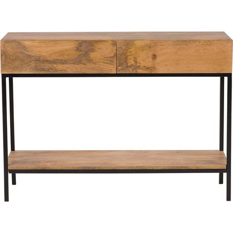 Console industrielle avec rangements 2 tiroirs en bois manguier massif et métal noir L110 cm YPSTER (1/5)