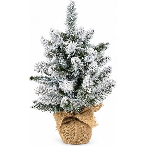 Petit sapin de Noël artificiel de table enneigé 45 cm avec pot en jute - Frosted - Little Grove (1/3)