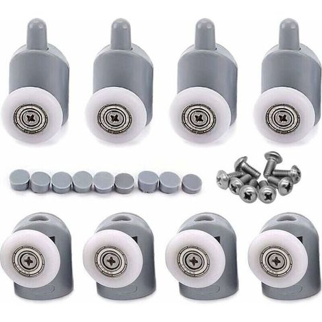 Lot de 8 roulettes ajustables pour porte de douche 25mm – Mécanisme à ressort pour fonctionnement fluide – Compatible verre 4 à 6mm (1/4)