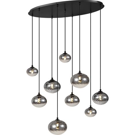 QAZQA Lampada a sospensione jia - Moderno - Acciaio,Vetro - Nero - Ovale/Sfera Max. 9 x Watt