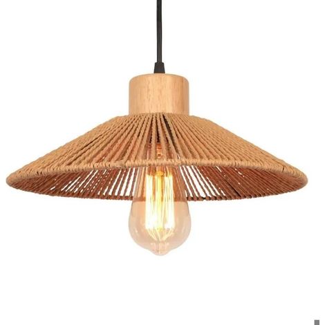 Rétro Lustre Suspension Luminaire Industriel Lampe de Plafond Tissé en Corde de papier Designe Chapeau pour Salon Chambre (1/5)