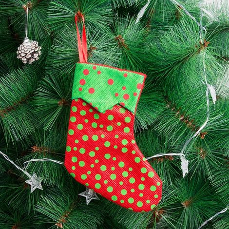 Lot de 12 bas de Noël rouges, sachet cadeau, bas de Noël à pois rouges et verts, décorations, pendentif, bas de fée, sachet de bonbons, décorations pour sapin de Noël (1/5)