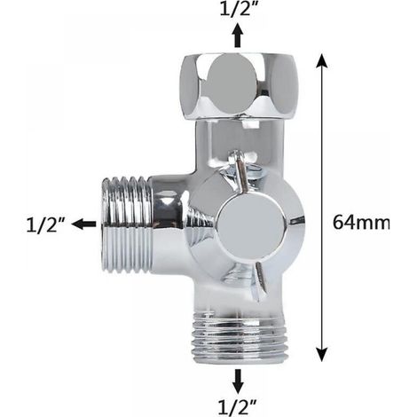 Bras de douche avec interrupteur de valve de dérivation à 3 voies, inverseur à 3 voies en laiton massif, chrome poli (1/3)