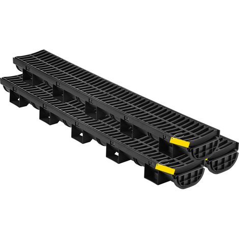 Mophorn Kit de caniveau extérieur, ensemble de 3, système de drainage en plastique PEHD 14,5x8x100 cm avec 3 embouts, connexion facile, noir (1/5)