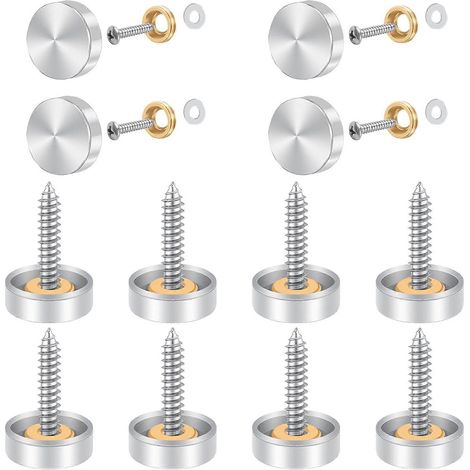 Lot de 12 vis décoratives pour miroirs (16 mm) en acier inoxydable avec cache-vis et rondelles, pour tables, plans de vasque et meubles (1/5)