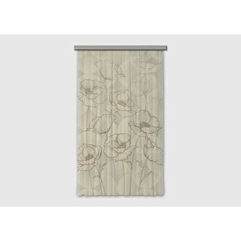 Voilage fleurs noir minimaliste sur fond beige - 1 pièce - L 140 cm x H 245 cm (1/5)