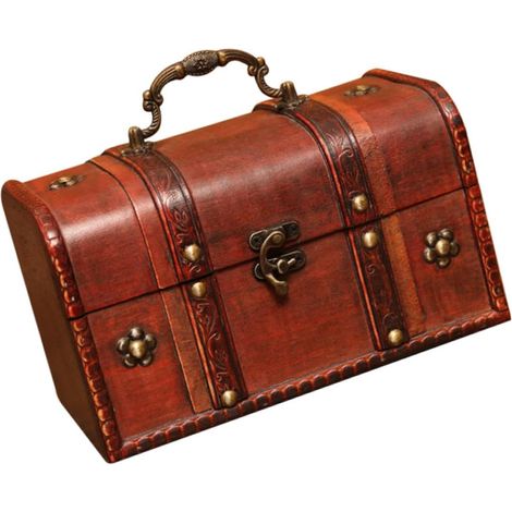 Boîte de Rangement en Bois Antique Vintage 27x18x12 Cm Bois Massif Capacité Moyenne pour Bureau et Maison Décorative Rouge Vieilli (1/5)