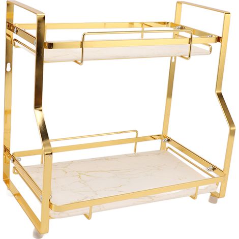 Meuble de salle de bain mural étagère d'angle debout blanc et or 2 niveaux pour salon chambre cuisine (1/5)