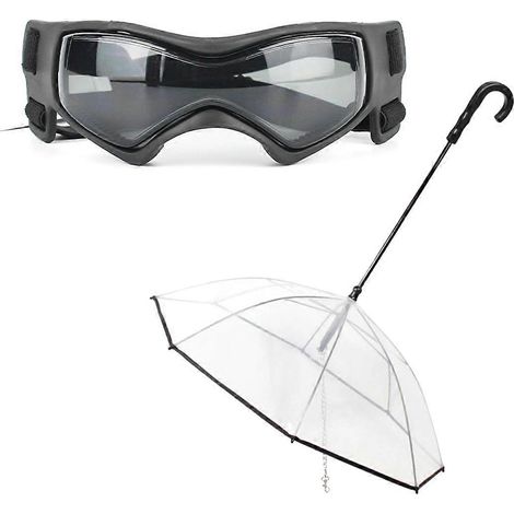 Parapluie avec laisse pour petits animaux, parapluie pour chiens (longueur du dos : 70 cm), parapluie transparent avec lunettes pour animaux. (1/5)