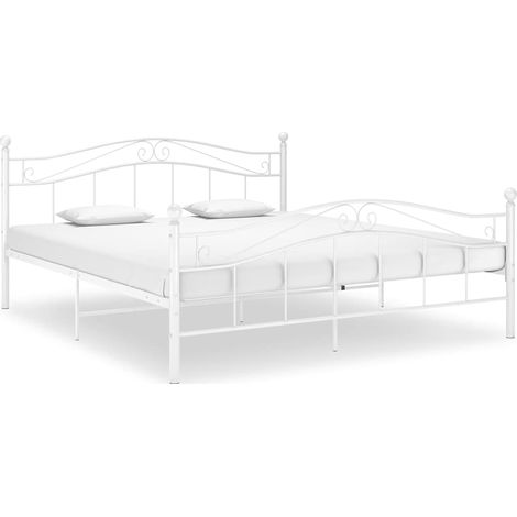 Cadre de lit sans matelas blanc métal 140x200 cm (1/5)