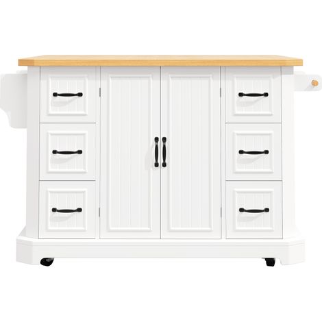 Isla de cocina móvil blanca con 2 puertas y 6 cajones MODENUIT (1/5)