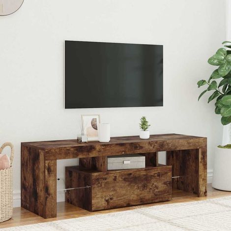 vidaXL Mueble de TV con luces LED roble ahumado 120x35x40 cm (1/5)