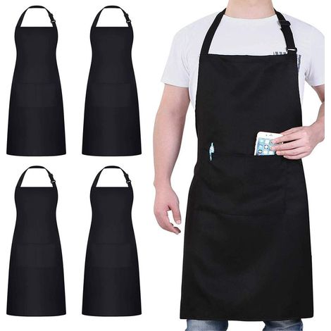 4 Pack Chef Tabliers, Noir Tablier avec 2 Poches, Etanche Réglable Tablier pour Homme Femme,Tablier Cuisine Professionnel pour Cuisine, Jardinage, Restaurant, Barbecue, Café (1/5)