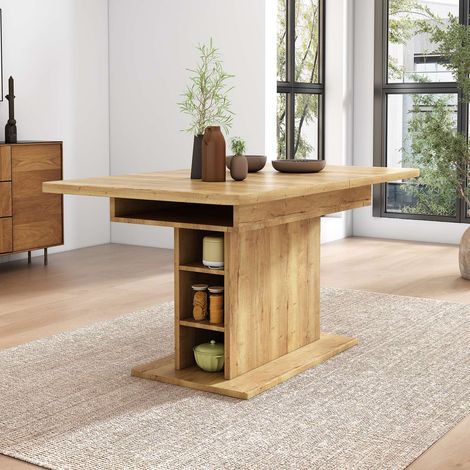 Table à manger extensible 110/130 x 70 x 75 cm, avec rangement, plateau aspect bois naturel, table rectangulaire multifonction (1/5)
