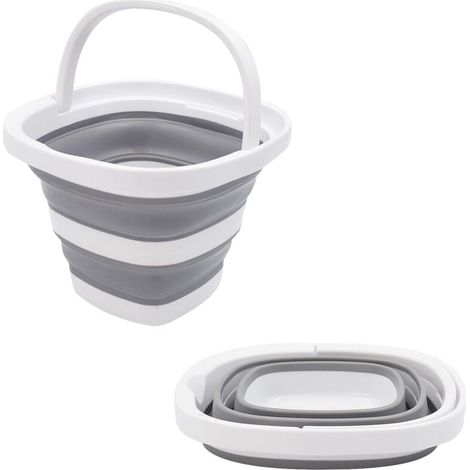 Seau Pliable - 5 L - PP+TPR - Pour Camping Kayak Lavage Voiture Jardinage Pêche - 19,5 x 13,5 cm Déplié - 26 x 4 cm Plié (1/5)