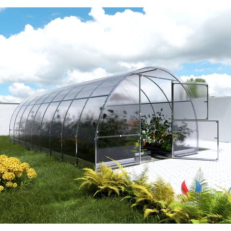 Serre de jardin tunnel polycarbonate 3 m x 6 m – Épaisseur 6 mm – Structure en acier galvanisé – Isolation thermique efficace