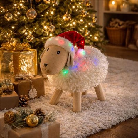 Agnello natalizio luminoso in legno con Dual Color MicroLED bianco caldo e multicolor, uso interno -H40 cm (1/5)