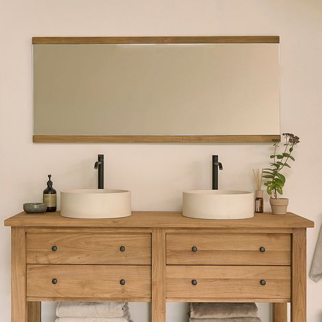 Berah Getah – Miroir rectangulaire en teck recyclé 140 cm – Hauteur 60 cm – Profondeur 2,5 cm – Conception artisanale durable
