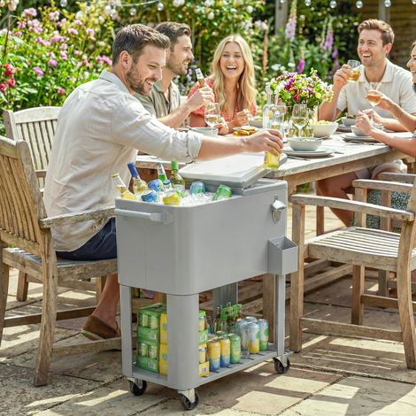 Carrito Nevera de 76L con Ruedas Estante Abrebotellas Recogetapas Drenaje y 2 Asas para Patio Fiesta 92x39x81 cm Plata