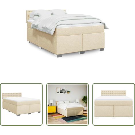 vidaXL Surmatelas - Sommier à lattes de lit avec matelas Crème 140x190 cm Tissu (1/5)