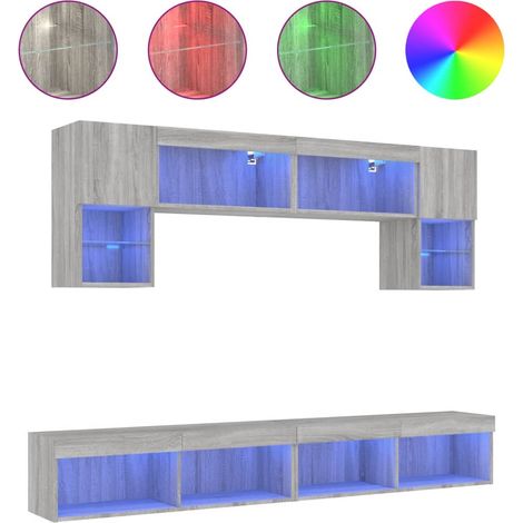 Maison Exclusive - 6-tlg. Wohnwand mit LED-Beleuchtung Grau Sonom