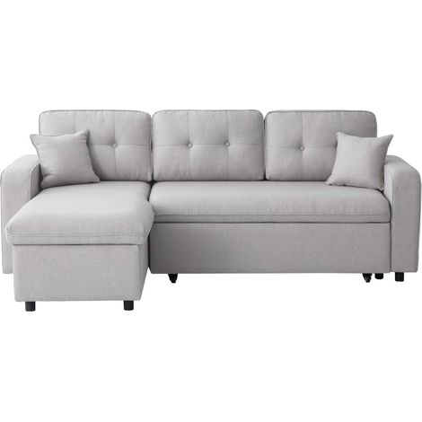 MARIUS - Canapé d'angle convertible réversible en tissu - Gris clair (1/5)