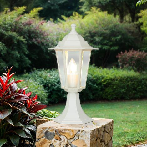 Wegeleuchte Garten Weiß 40 cm Rustikal IP44 E27 Außenlampe Sockelleuchte